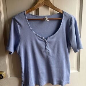Pact Light Blue Ribbed Henley Top